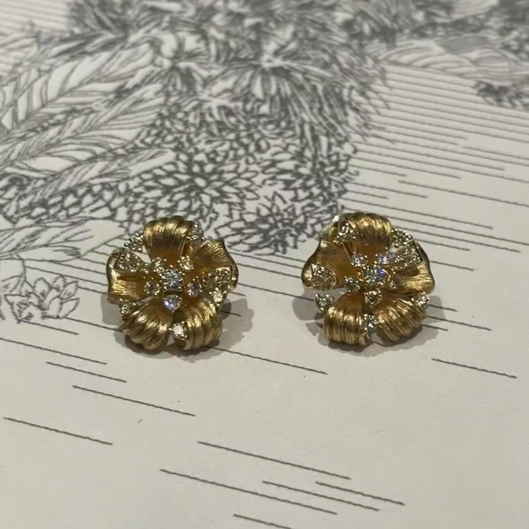 Sterling Silver S925 Brushed Craft High Carbon Diamond Small Flower Earrings Fashion Versatile High-end Exquisite Jewelry Light Luxury Niche