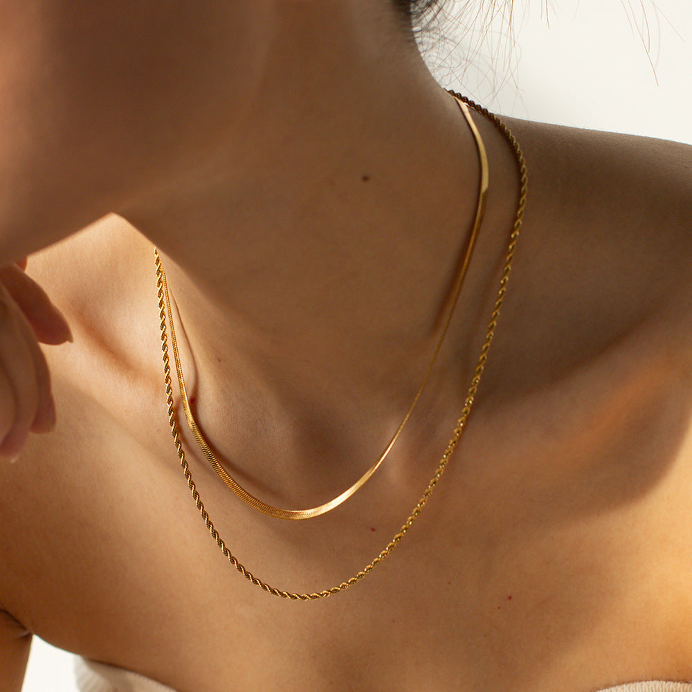 Double Layer Stacked Titanium Steel Necklace Light Luxury High-end Clavicle Chain Stainless Steel Jewelry Non-fading