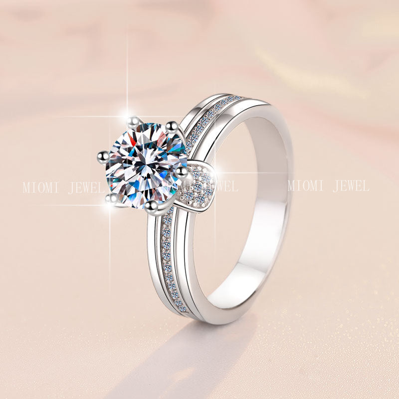 925 Sterling Silver Ring Fashionable High-end Feel Proposal Engagement Adjustable Moissanite Ring Trendy GRA