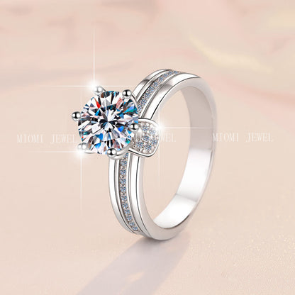 925 Sterling Silver Ring Fashionable High-end Feel Proposal Engagement Adjustable Moissanite Ring Trendy GRA