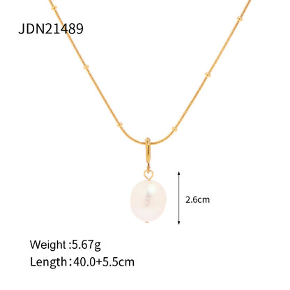 Fresh Stainless Steel Necklace Non-Fading Simple Chain Natural Pearl Pendant Necklace Trendy Jewelry