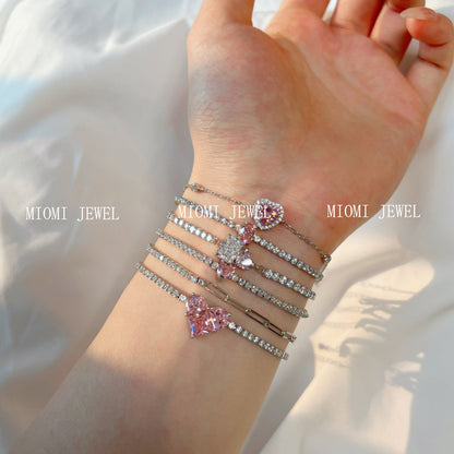 S925 Sterling Silver Bracelet for Women with Heart Zircon Inlay, Exquisite Tennis Bracelet for Women, Business Jewelry