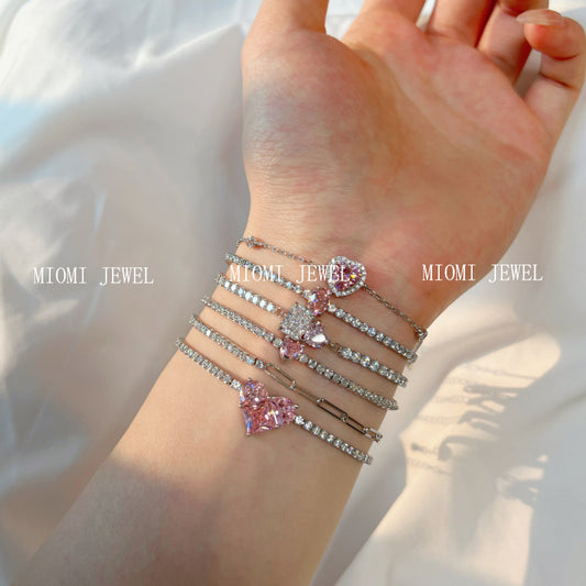 S925 Sterling Silver Bracelet for Women with Heart Zircon Inlay, Exquisite Tennis Bracelet for Women, Business Jewelry