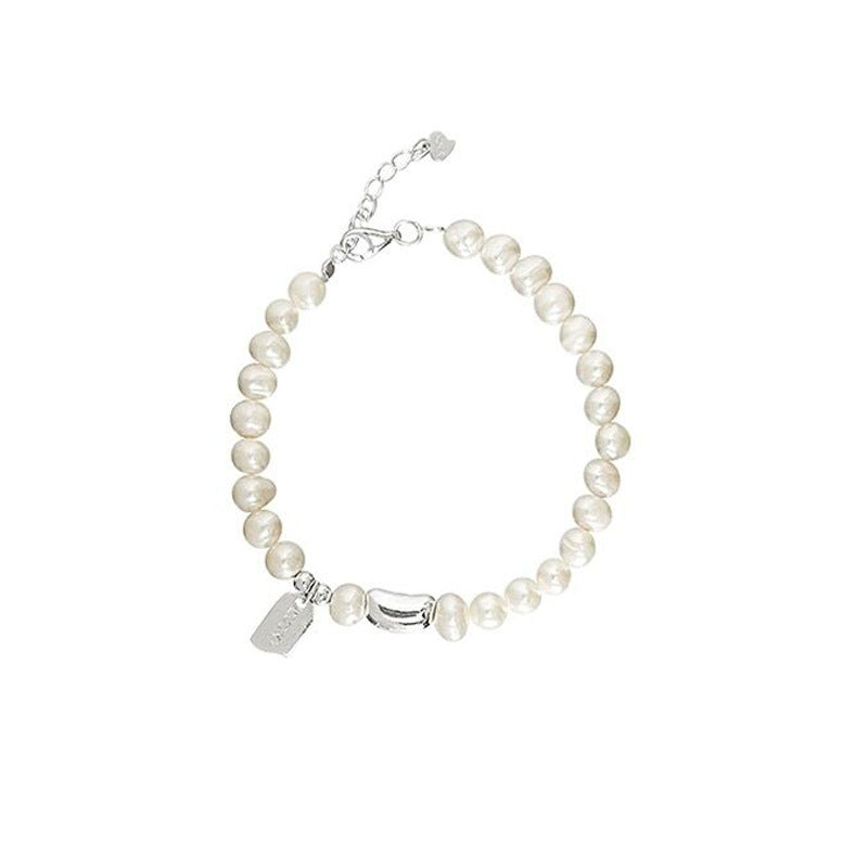 S925 Silver Lucky Bean Long Pendant Letter Bracelet for Women Gentle Temperament Freshwater Pearl Best Friend Bracelet Elegant Jewelry