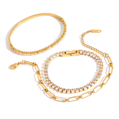 Stainless Steel Heart Zircon Bracelet Light Luxury High-end Titanium Steel Bangle Non-fading Women's Jewelry
