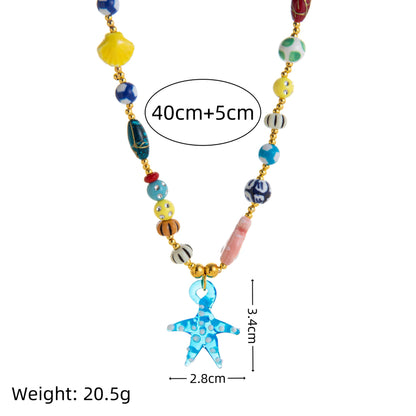 Colorful Oil Drop Pendant Color Rope Necklace Devil's Eye Heart Personality Hip Hop Unisex