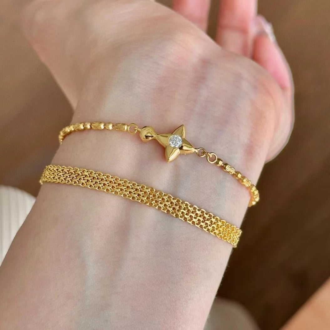 Pure Silver S925 Light Luxury Style High-end Lace Tank Chain Bracelet Layered Wear Style Niche Versatile