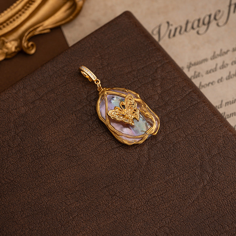 Natural Baroque Pearl Necklace Universal Clasp Pendant Exquisite Oil Drop Flower Oil Painting Style Retro Versatile Women's Necklace