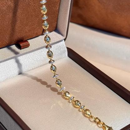 Sterling Silver S925 Italian Two-tone Laser Cut Wave Egg Bead Bracelet Light Luxury High-end Exquisite Niche Jewelry