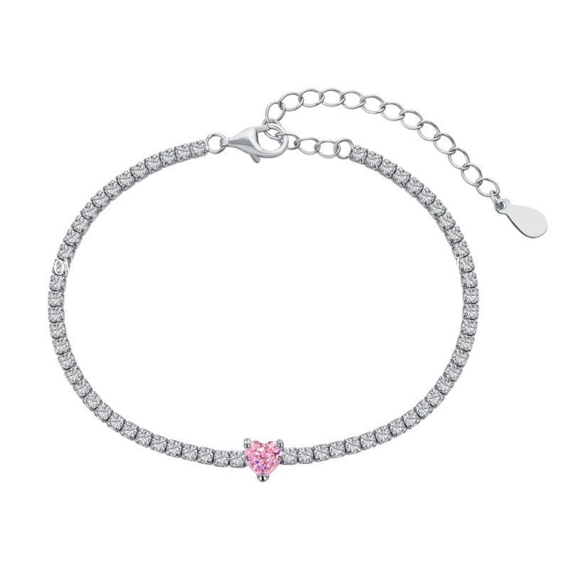S925 Sterling Silver Bracelet for Women with Heart Zircon Inlay, Exquisite Tennis Bracelet for Women, Business Jewelry