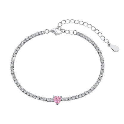 S925 Sterling Silver Bracelet for Women with Heart Zircon Inlay, Exquisite Tennis Bracelet for Women, Business Jewelry
