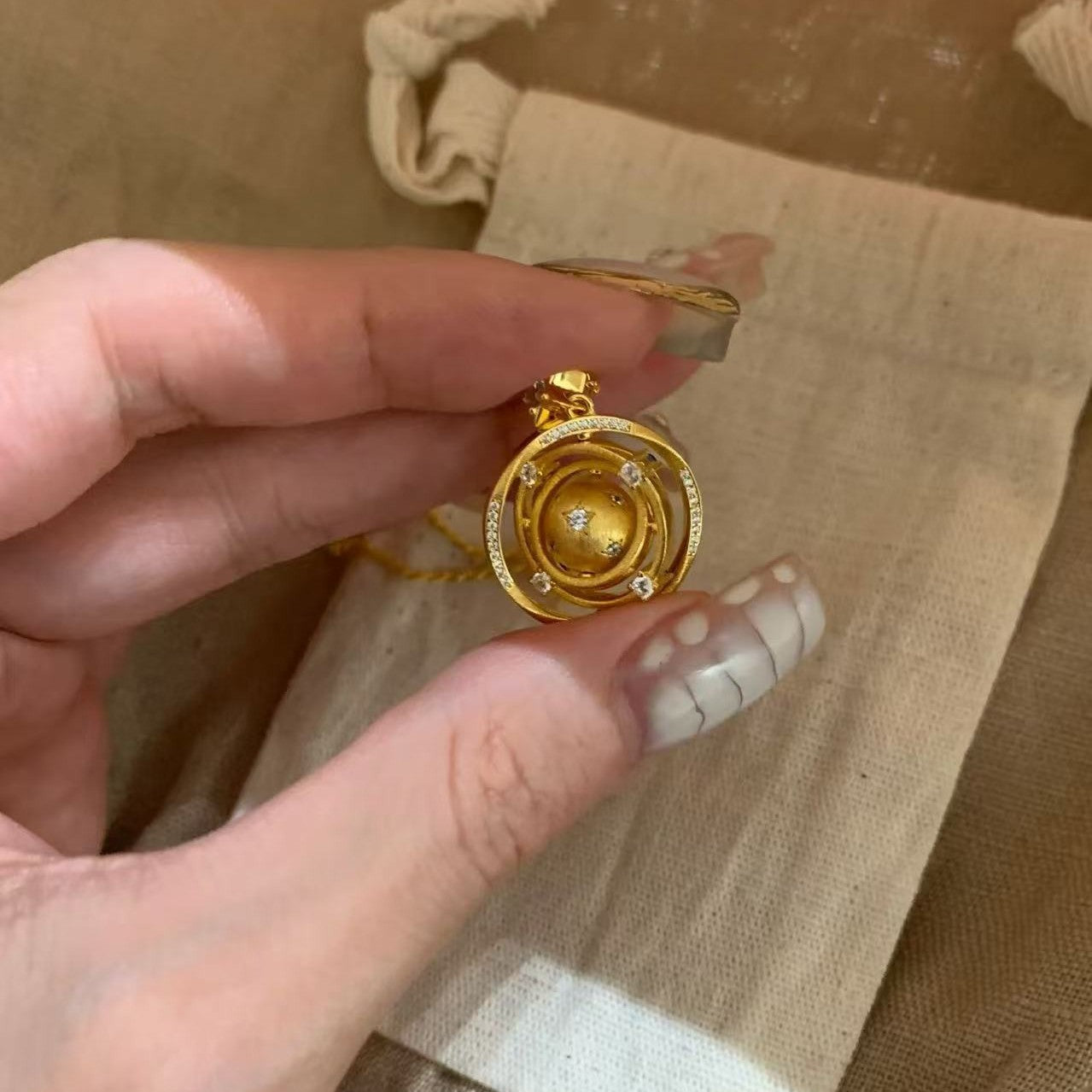 Sterling Silver S925Heavy Craft High-End Brushed Rotating Planet Necklace Niche Design Light Luxury Blue Diamond Star Collarbone Chain