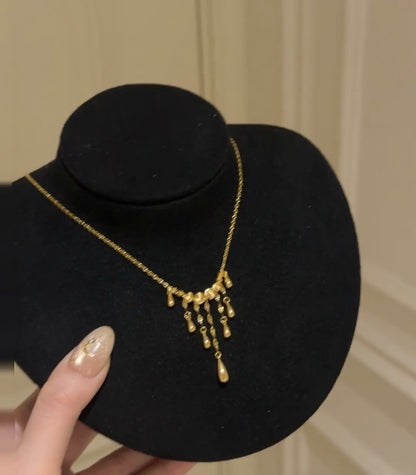 Sterling Silver s925Cat Eye Laser Bead Tassel Necklace Palace Style Design High-end Light Luxury Autumn Winter Collarbone Chain