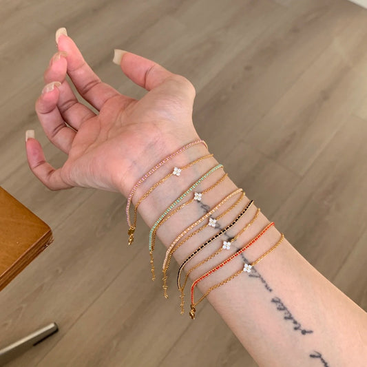 Sterling Silver S925 Four-Leaf Clover Double Layer Stacked Woven Bracelet Niche High-End Versatile Jewelry