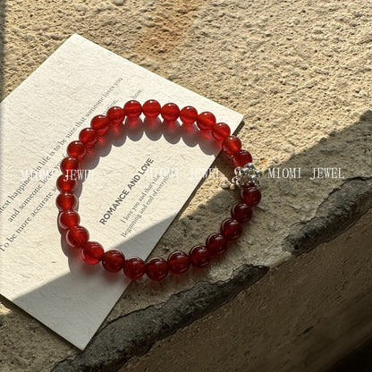 New Year Edition S925 Sterling Silver Red Agate Bracelet Woven Silver Ball Bracelet Simple Fashionable Personalized Jewelry