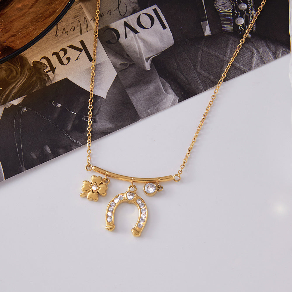 Titanium Steel Zircon Necklace Light Luxury High-end Oil Drop Earrings Horseshoe Series Bracelet Stainless Steel Jewelry