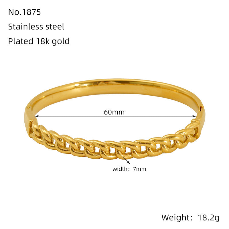 Hot-Selling Non-Fading Bracelet Titanium Steel Gold Wide Open Versatile Cuban Diamond-Studded Bracelet Factory Direct Sale