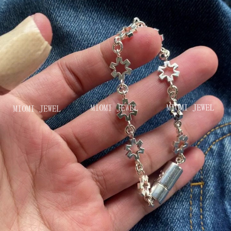 S925 Sterling Silver Star Snowflake Magnetic Clasp Bracelet Niche Personality Retro Hollow Flower Hexagram Bracelet Jewelry