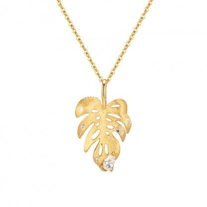 S925 Sterling Silver Vintage Style Brushed Pointed Diamond Gold Branch Jade Leaf Necklace Exquisite Niche Design Leaf Pendant Collarbone Chain