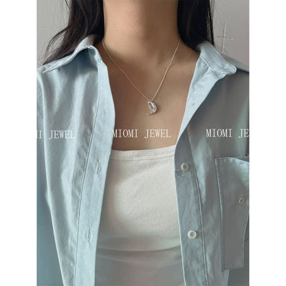 925 Sterling Silver Moon Necklace Collarbone Chain for Women with Unique Design and High-end Feel