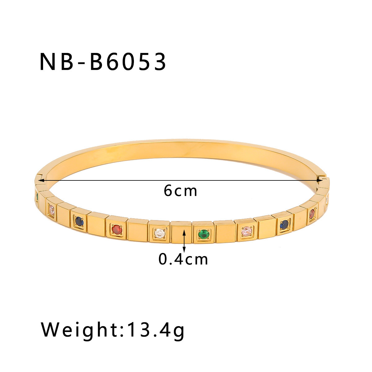 Hot-Selling Zircon Heart-Shaped Quadrilateral Geometric White Zircon Green Zircon Titanium Steel Real Gold Plated Color-Retaining Jewelry Bracelet