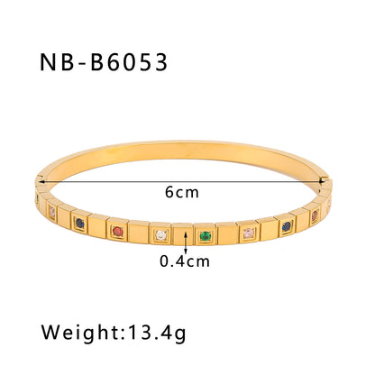 Hot-Selling Zircon Heart-Shaped Quadrilateral Geometric White Zircon Green Zircon Titanium Steel Real Gold Plated Color-Retaining Jewelry Bracelet