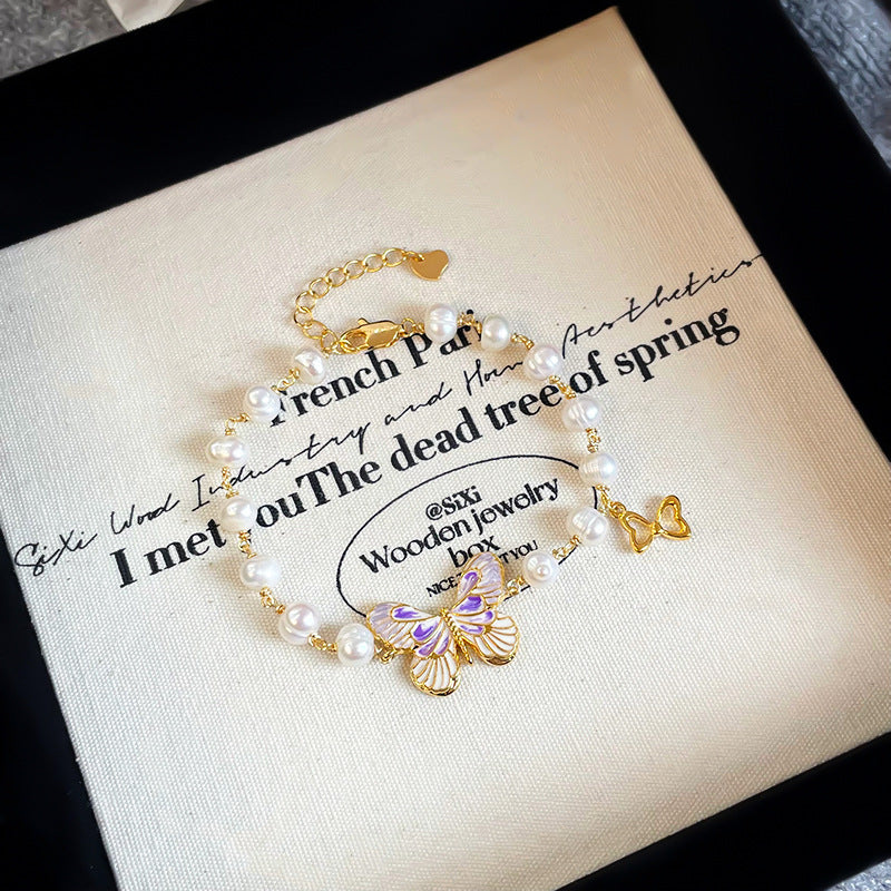 NALA Nala Dripping Oil Flower Beaded Bracelet Pearl High-end Pearl Bracelet Large Hand Circumference Pure Handmade Bracelet