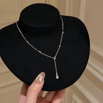 Pure Silver S925 Rachel Same Style Necklace Water Drop Necklace Super Shiny Exquisite Pendant Elegant Versatile Collarbone Chain