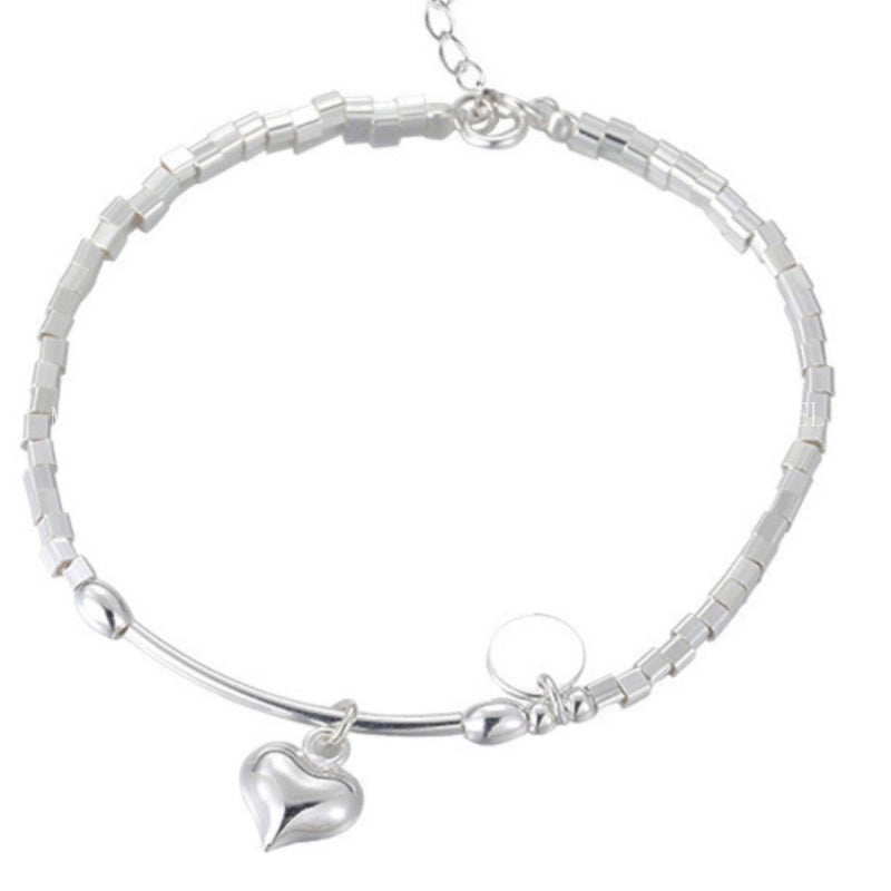 Full S990 Sterling Silver Heart Pendant Bracelet Niche Design Trendy Broken Silver Best Friend Jewelry Gift