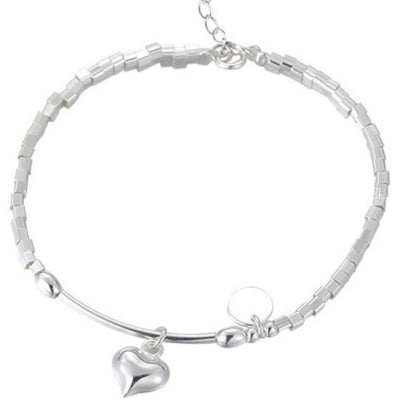Full S990 Sterling Silver Heart Pendant Bracelet Niche Design Trendy Broken Silver Best Friend Jewelry Gift