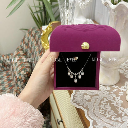 Natural Freshwater Rice-Shaped Aurora Pearl Necklace S925 Sterling Silver Women's Tassel Elegant Versatile Inlaid Zircon Collarbone Chain