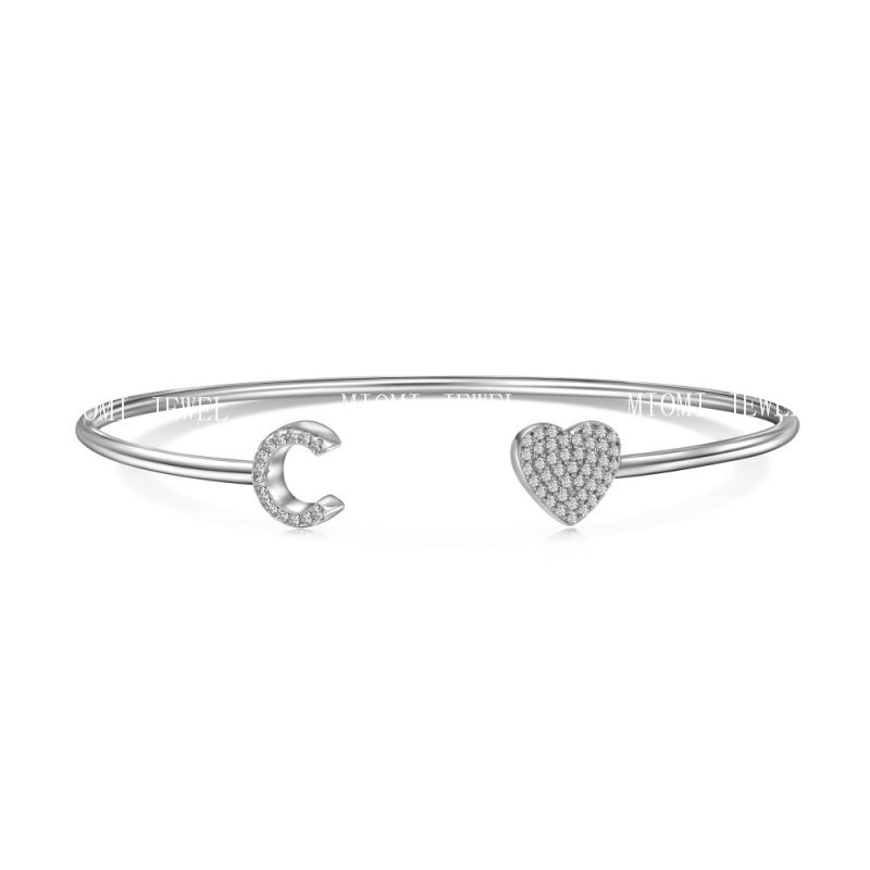 S925 Sterling Silver English Letter Bracelet for Women with Micro Pave Zirconia, Light Luxury Personality Style Bracelet