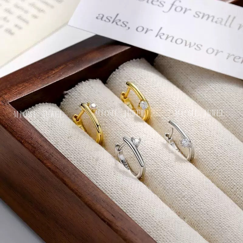 Simple Love ~ Full S925 Silver Plated 18K Gold Earrings Minimalist High-end Asymmetric Zircon Ear Clips Ear Jewelry