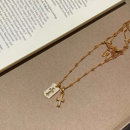 Sterling Silver S925 Double Cross Necklace Niche Ins Style High-end Light Luxury European and American Retro Versatile Heavy Craft Collarbone