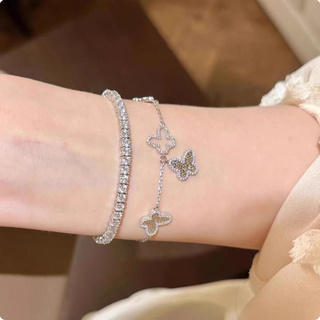 Pure Silver S925 CNC Crushed Ice Butterfly Bracelet Light Luxury Retro High-end Bracelet Elegant Socialite Style Versatile Temperament
