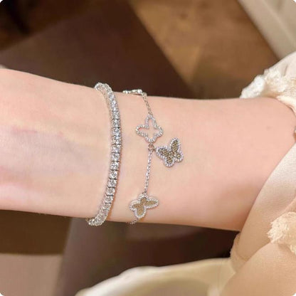 Pure Silver S925 CNC Crushed Ice Butterfly Bracelet Light Luxury Retro High-end Bracelet Elegant Socialite Style Versatile Temperament