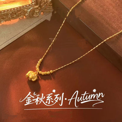 golden Elephant Lucky Bead Necklace for Women, Collarbone Chain,