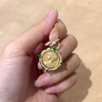 Sterling Silver S925 Brushed Craftsmanship Emerald Queen Double-Sided Rotatable Necklace Exquisite Unique Temperament Collarbone Chain