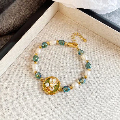 NALA Nala Dripping Oil Flower Beaded Bracelet Pearl High-end Pearl Bracelet Large Hand Circumference Pure Handmade Bracelet