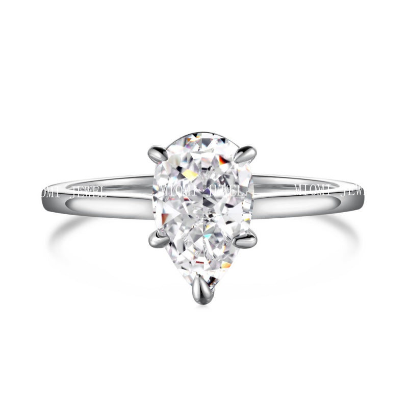 Luxury French Style S925 Sterling Silver Ring for Women with Water Drop Egg-Shaped Zircon Inlay, Exquisite Wedding Ice Flower Cut Women's Jewelry