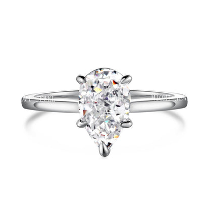 Luxury French Style S925 Sterling Silver Ring for Women with Water Drop Egg-Shaped Zircon Inlay, Exquisite Wedding Ice Flower Cut Women's Jewelry