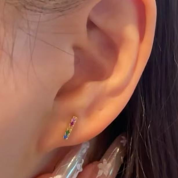 Dopamine Colorful Zircon Earrings Personality Fashion High-end S925 Silver Colorful Zircon Earrings