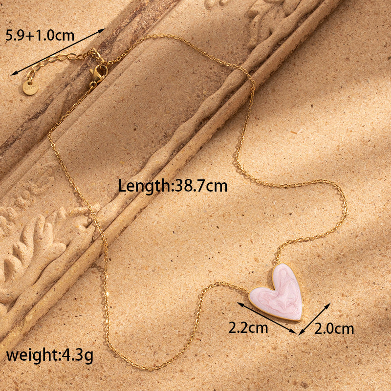 gold plated Titanium Steel Simple Versatile Stainless Steel Oil Painting Heart necklace