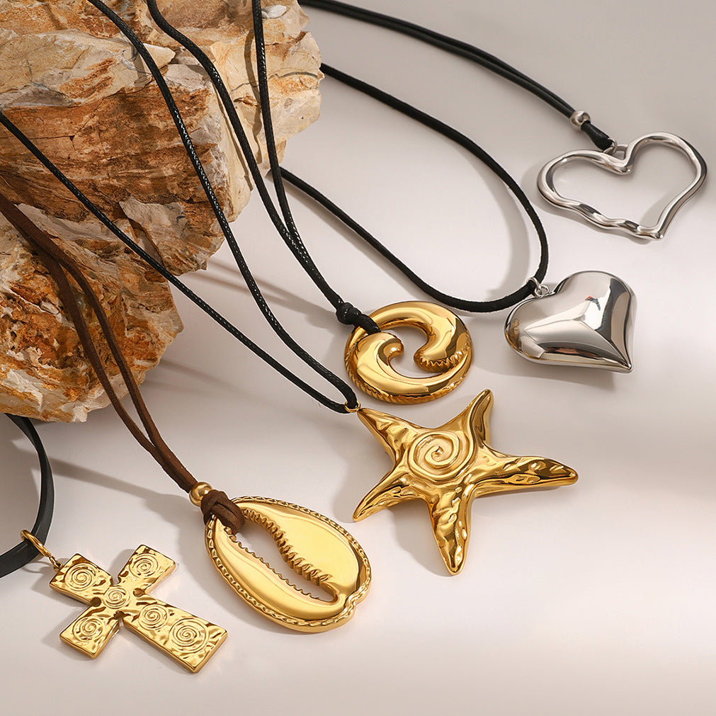 Stainless Steel Starfish Black Rope Necklace High-End Collarbone Chain Titanium Steel Jewelry Necklace