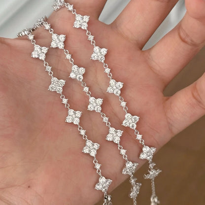 Pure Silver S925 High Carbon Diamond Four-Leaf Clover Bracelet Ultra Shiny French Style High-End Elegant