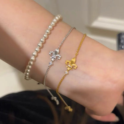 Iris Flower Brushed Bracelet S925 Sterling Silver Vintage Palace Style Light Luxury High-end Versatile Fashion Retro Flower Bracelet