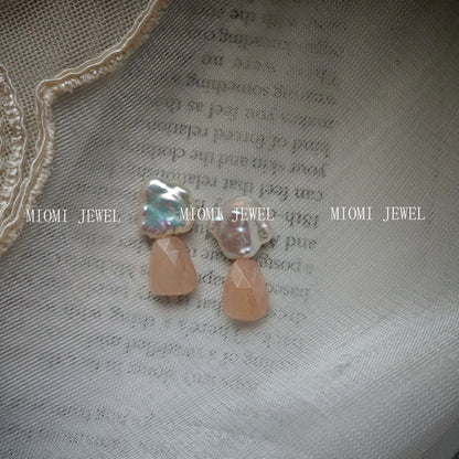 Natural  Pearl Turquoise Pink Crystal Amethyst Irregular 925 Silver Needle Irregular Earrings Ear Jewelry