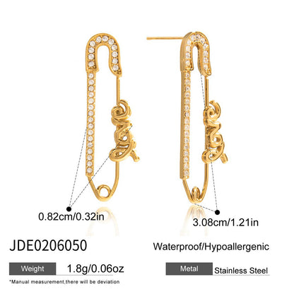 Stainless Steel Oil Drop C-shaped Hoop Earrings Light Luxury High-end Feel Autumn Winter Ear Accessories Titanium Steel Jewelry