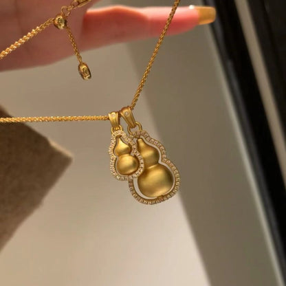 Vintage Pure Silver S925 Gourd Rotatable Pendant Chinese Style Necklace for Women High-end Personality