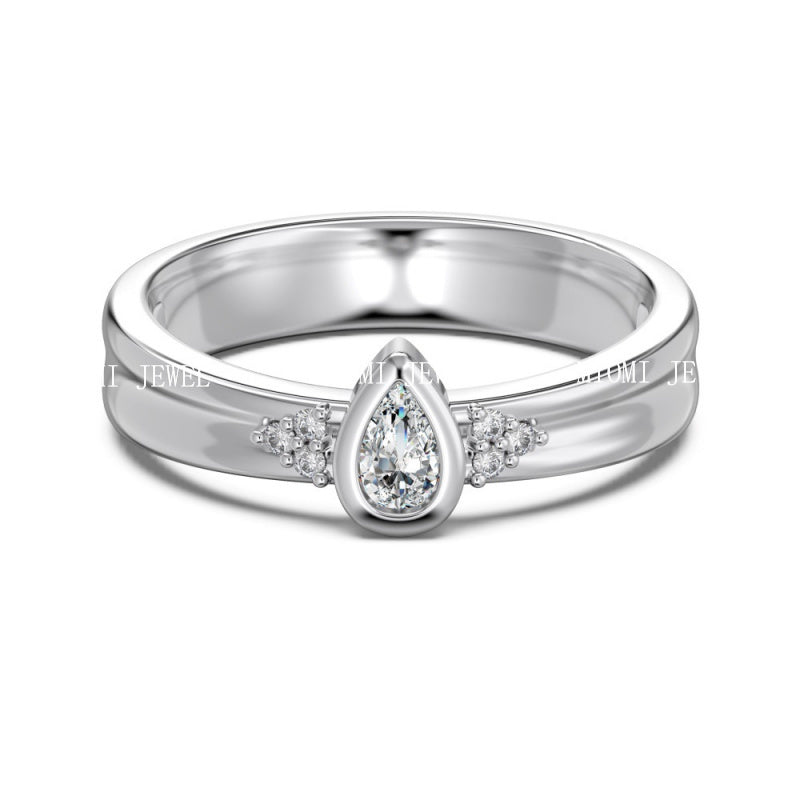 Luxury French Style S925 Sterling Silver Ring for Women with Water Drop Egg-Shaped Zircon Inlay, Exquisite Wedding Ice Flower Cut Women's Jewelry